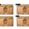 Four images of official credit cards with a woman's portrait and trust me text shown from the front and back.