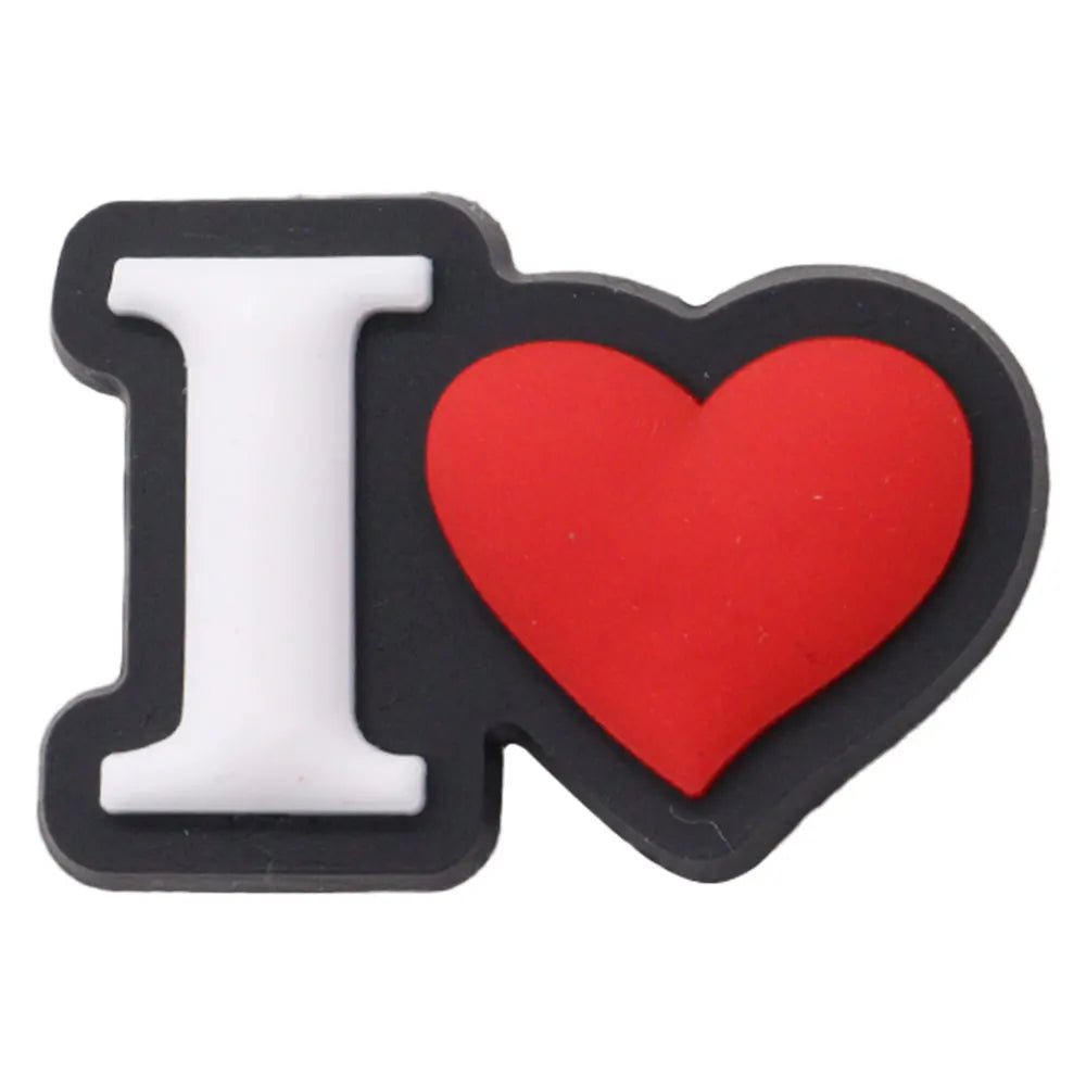 Black and red heart shaped charm featuring the letter I and a heart symbol for a personalized gift set