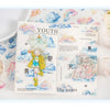 A set of decorative masking tape rolls featuring a cloud pattern and illustrations of youth and nature.