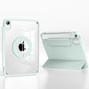A light mint green magnetic rotating protective case for an Apple iPad is shown on a white surface.