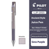 A purple Pilot LJP-20S5 juice pen writing instrument shown against a dark background.