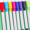 An array of eight magnetic whiteboard pens in various colors including red, blue, yellow, pink, purple, black, and green.