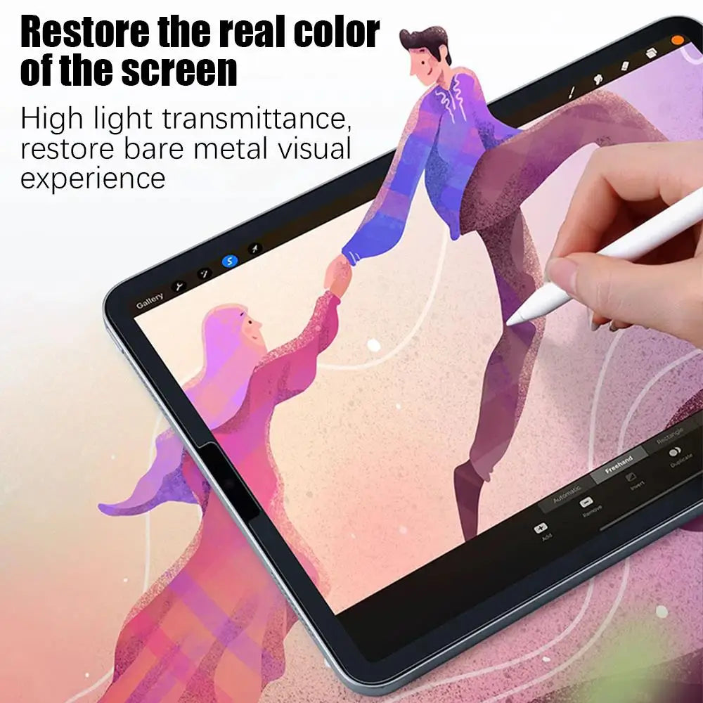 A hand is using a stylus to interact with a tablet screen displaying a colorful illustration, highlighting restored screen cl