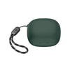 A dark green silicone protective case for Soundcore P20i earbuds with a coiled cord.