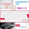 Ultra-thin TPU keyboard cover for a MacBook, shown with a display and keyboard layout.