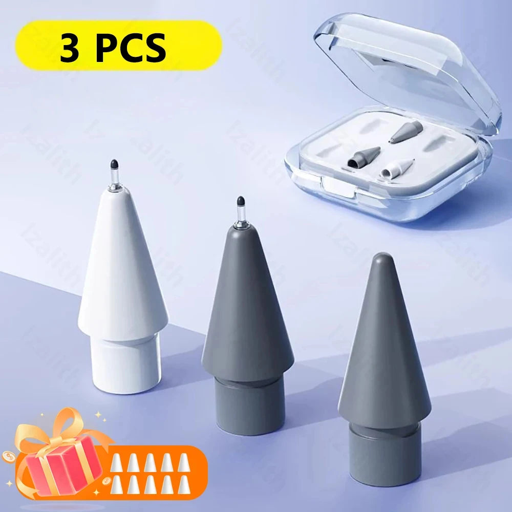 Tres puntas de reemplazo para el Huawei M-Pencil 2/3, junto a una funda abierta y componentes individuales.