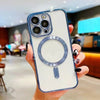 Klares Silikon-Magnet-Wireless-Halterung für iPhone mit Kameramodul und kreisförmiger Ausschnitt.