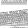A close-up view of clear and frosted mechanical keyboard keycaps arranged in various layouts.