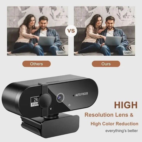 Eine schwarze 2K HD Webcam mit Fokus- und Autofokus-Funktion im Vergleich zu anderen Webcams.