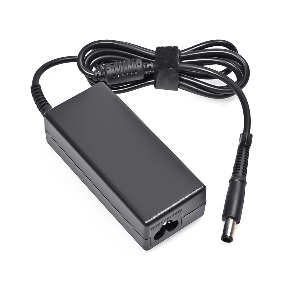 Black high-power AC adapter with a cable and plug for laptops