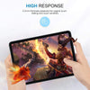 A hand holds an iPad displaying a game screen with a character, demonstrating the high response and touch sensitivity of 0.3m