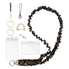 A black leopard print stretchy breakaway ID badge lanyard with a retractable reel and clip.