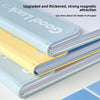 A stack of light blue and yellow A4 leather clipboards demonstrating upgraded magnetic attraction.