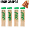 A set of 360 natural bamboo skewers, various lengths, packaged with green labels.