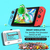 A digital tablet displaying a game interface next to an Amiibo simulator device and various collectible figures.