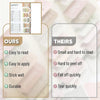 Comparison chart showing features of ours and theirs self-adhesive bible tabs for readability and durability