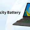 Laptop mit Anzeige einer Batterie und Text über eine Hochleistungsbatterie von 500mAh