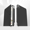 A black magnetic protective case for an Apple iPad, shown in a closed and open view.
