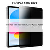Privacy tempered glass screen protector for iPad 10th generation with various color options