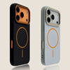 A black magnetic wireless charging phone case and a silver version displayed side by side.