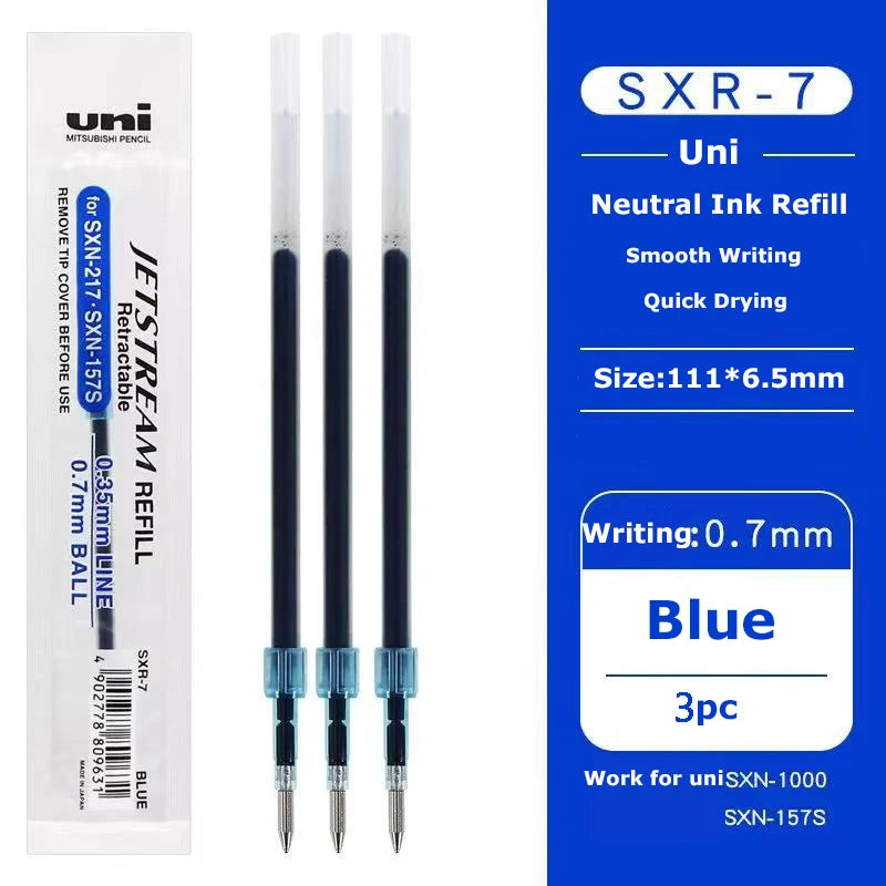 UNI Neutral Ink Refill set of three blue pens for smooth writing and quick drying