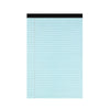 A vertical sheet of light blue lined paper with a black top edge.
