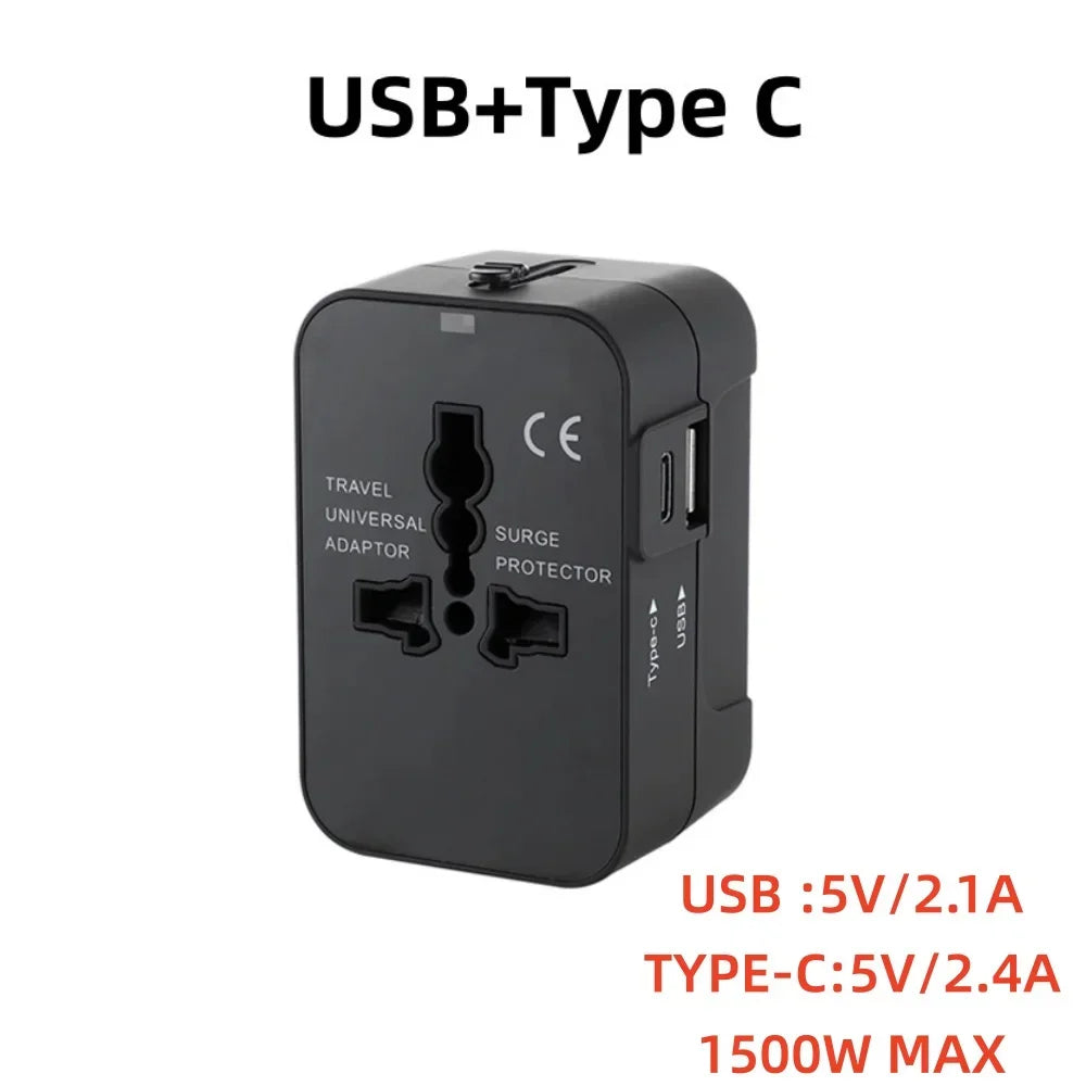 محول USB إلى Type-C أسود مع حماية من الارتفاع المفاجئ، بقدرة خرج 5 فولت/2.1 أمبير و 5 فولت/2.4 أمبير.