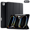 Black silicone protective case and stand for an iPad Pro tablet.