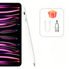 A white Metapen Air8 Pro stylus pen and charging cable shown next to a tablet screen displaying colorful lines.