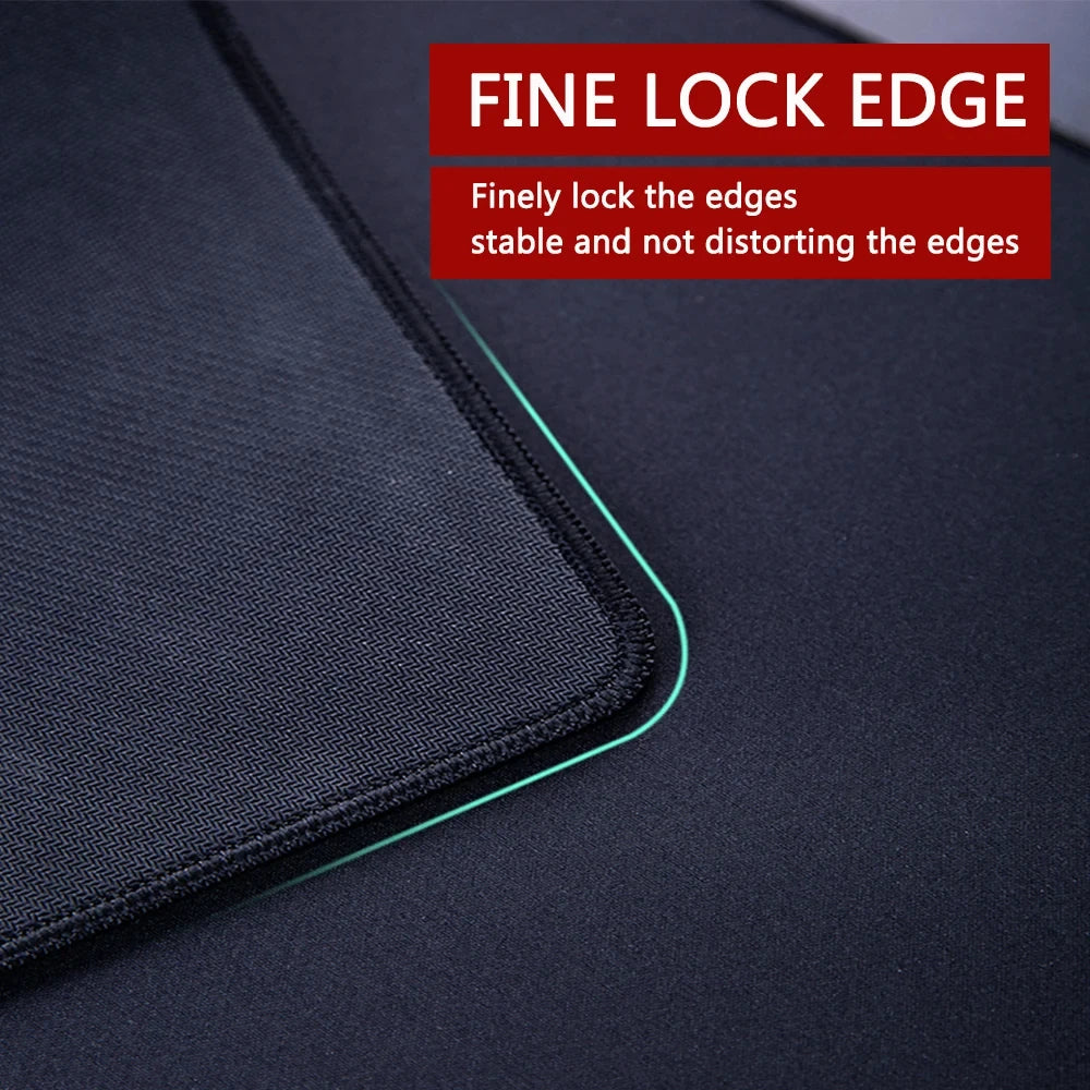 Close-up of a black gaming mouse pad showing the fine lock edge feature.