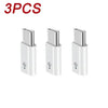 Three white USB Type-C to Micro USB adapter converters shown side by side.