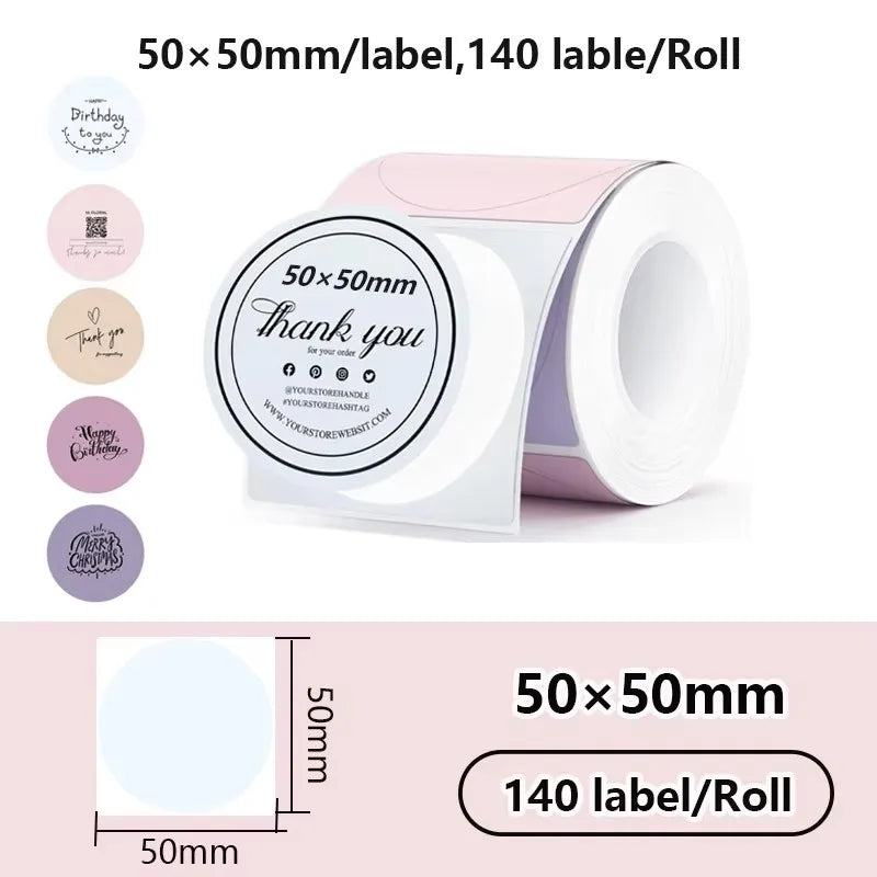 Rollo de 140 etiquetas de agradecimiento, tamaño 50x50mm, para pedidos y regalos.
