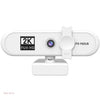 Webcam autofocus 2K FullHD blanche avec objectif et support de montage.