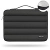 A black protective laptop sleeve bag featuring reinforced padding and a zippered closure.