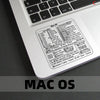 A close-up view of a laptop keyboard showing a Mac OS shortcut reference sticker.