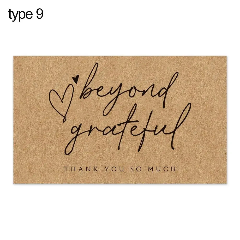 A kraft paper greeting tag with black script writing that says beyond grateful and thank you so much