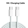 A white 1M charging cable with USB-C connectors shown coiled.