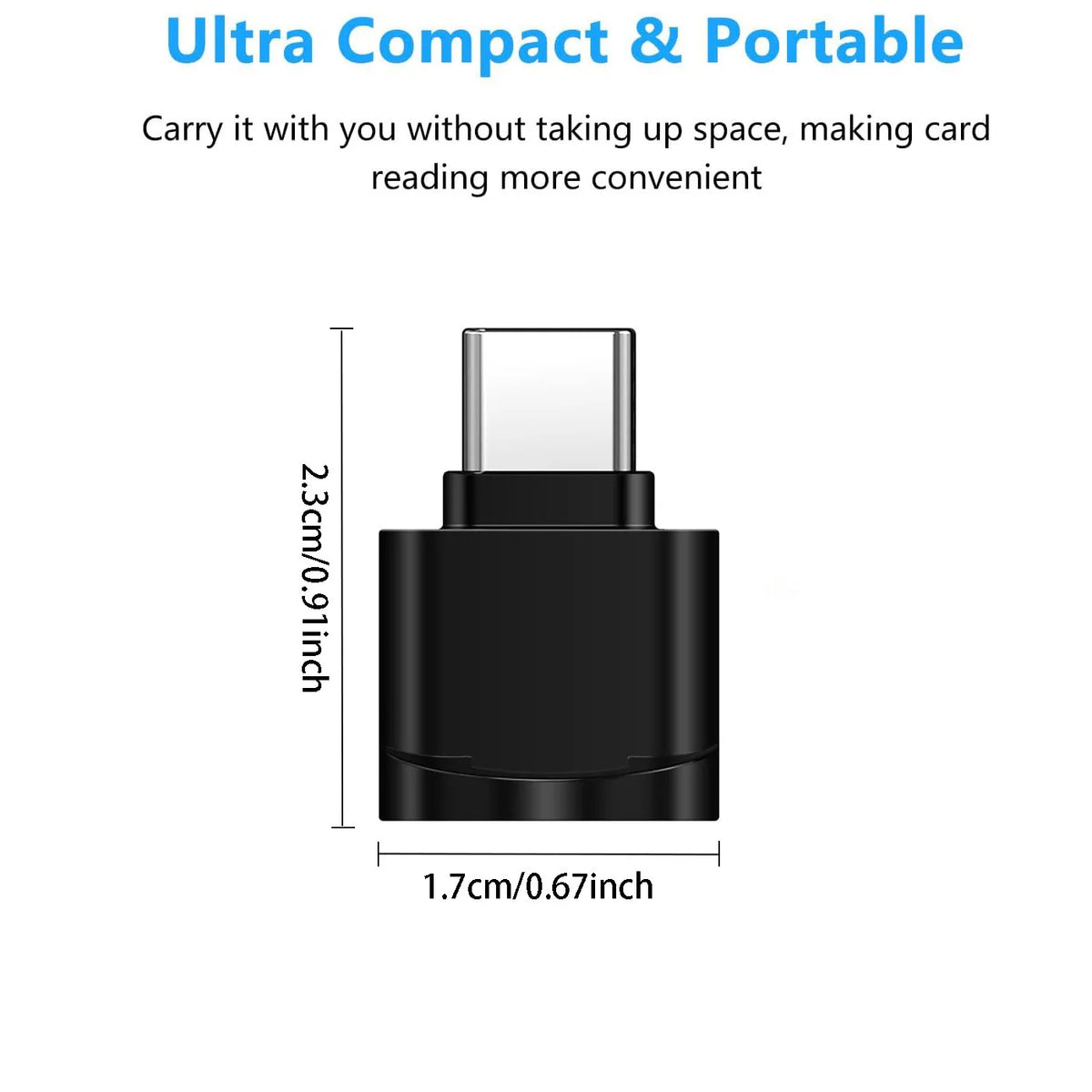 A black USB-C to SD/TF card reader with a keychain attachment.