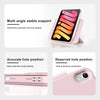 Pink magnetic rotating protective case for an Apple iPad showing multi angle stable support and accurate hole position.