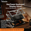 A display stand for mechanical keyboards made of aluminum material with silicone pads, showing various compatible keyboards.