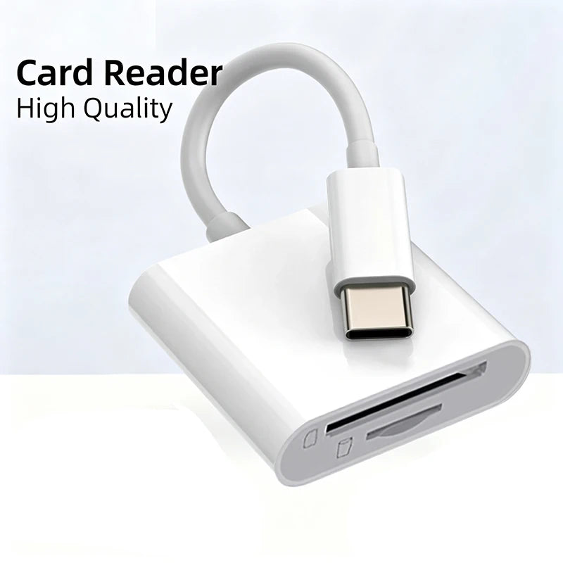 A white card reader device with a flexible loop and a connector, shown on a white surface.