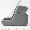 A gray multi-angle tablet and phone stand with multiple adjustable arms shown in various angles.