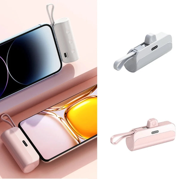 A portable DIY power bank shell in light pink and white, shown in various angles.