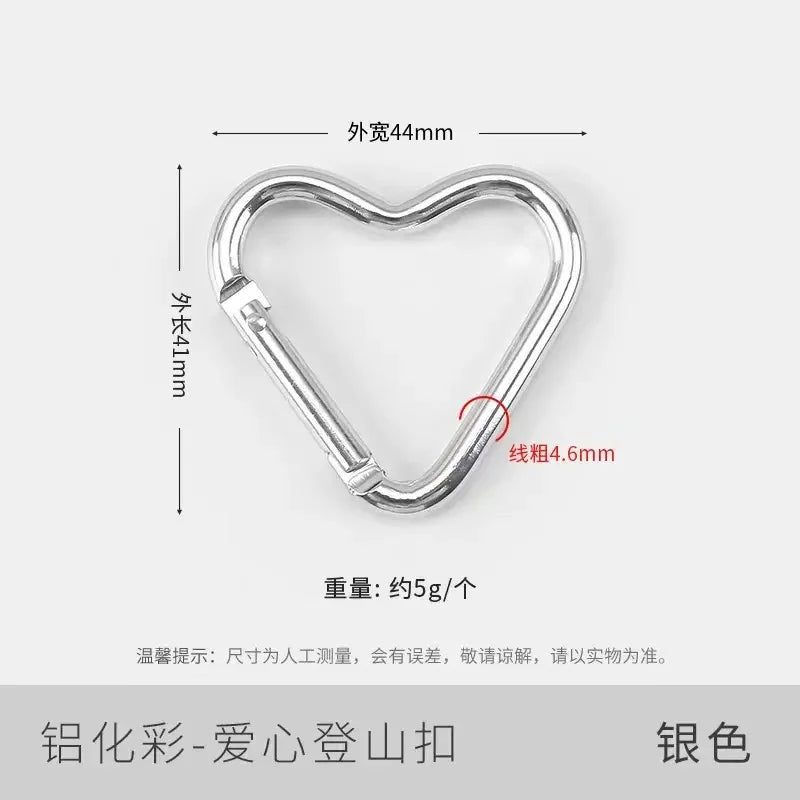 Silver heart-shaped spring clasps and carabiner keychains