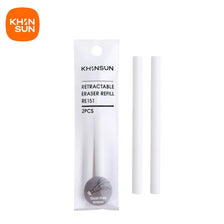 A set of two white retractable eraser refills packaged in a clear plastic pouch.