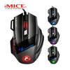 A black iMICE gaming mouse with a double click feature shown from the top and side angles.