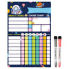 A magnetic weekly chore chart for kids with sections for daily chores and rewards.