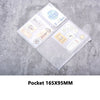 Organizador de bolsillo de plástico transparente con tarjetas y artículos pequeños para viajar y almacenar.