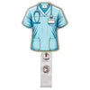 Hellblaue medizinische OP-Oberteil mit Stethoskop und ID-Badge-Clip an einem klaren Acryl-Lanyard