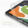 A clear matte screen protector is shown on an iPad displaying a colorful drawing application.